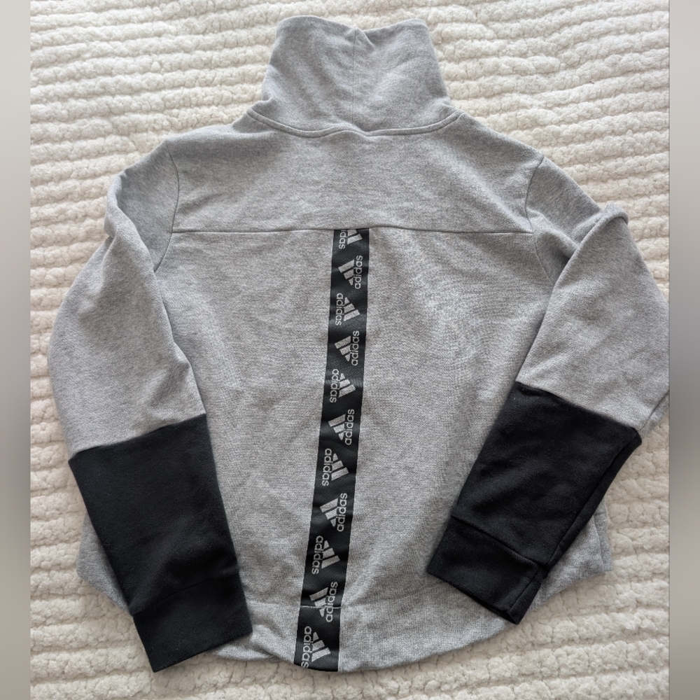 Adidas Gray and Black Color Block Cowl Neck Long Sleeve Sweatshirt